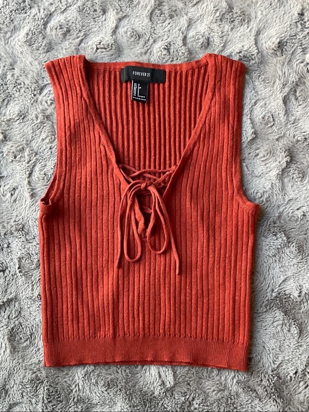 Forever 21 Rust Ribbed Lace-Up Crop Tank